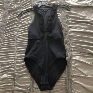 Topshop Ribbed Ruffle Bodysuit